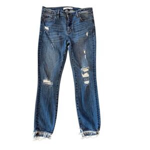 Hidden Womens Mid-rise Distressed Frayed Hem Skinny Denim Jeans Blue Size 31